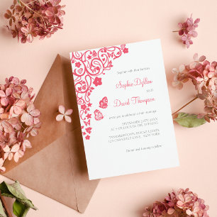 Invitation Coral rose floral papillon de jardin mariage
