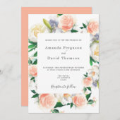 Invitation Coral rose florales script mariage (Devant / Derrière)