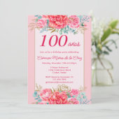 Invitation Coral rose Florals Espagnol 100ème anniversaire (Debout devant)