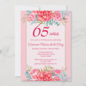 Invitation Coral rose Florals Espagnol 65ème anniversaire (Devant)