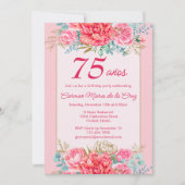Invitation Coral rose Florals Espagnol 75ème anniversaire (Devant)
