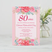 Invitation Coral rose Florals Espagnol 80e fête d'anniversair (Debout devant)