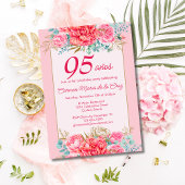 Invitation Coral rose Florals Espagnol 95ème anniversaire