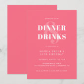 Invitation Coral rose gras Typographie Aduit Anniversaire Dîn (Devant / Derrière)