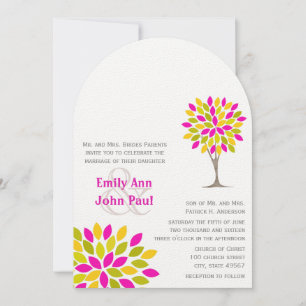 Invitation Coral rose jaune vert vert moderne arbre Mariage
