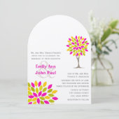 Invitation Coral rose jaune vert vert moderne arbre Mariage (Debout devant)