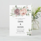 Invitation Coral rose menthe vert feuille fleurs mariage (Debout devant)