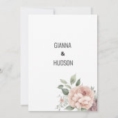 Invitation Coral rose menthe vert feuille fleurs mariage (Dos)