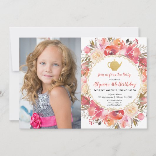 Invitation Coral rose pâle Fleur de thé fête d'anniversaire (Devant)