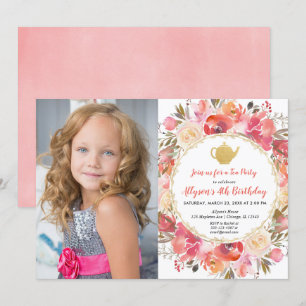Invitation Coral rose pâle Fleur de thé fête d'anniversaire
