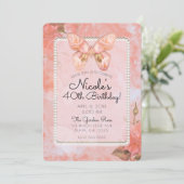Invitation Coral rose papillon Vintage Rose fête d'anniversai (Debout devant)