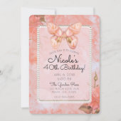 Invitation Coral rose papillon Vintage Rose fête d'anniversai (Devant)