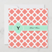 Invitation Coral rose Quatrefoil et Fête des mariées verte à (Dos)