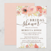 Invitation Coral Rose rose et or Feuilles Fête des mariées (Devant / Derrière)