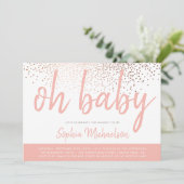 Invitation Coral rose & Rose Gold Confetti Oh Baby shower (Debout devant)