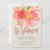 Invitation Coral rose vert d'été aquarelle mariage floral (Devant)