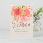 Invitation Coral rose vert d'été aquarelle mariage floral (Debout devant)