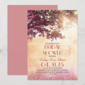 Invitation Coral rose vieux chêne & inséparables nuptiale dou (Devant / Derrière)