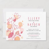 Invitation Coral rouge fleur graphique confetti pétales maria (Devant)