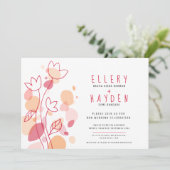 Invitation Coral rouge fleur graphique confetti pétales maria (Debout devant)