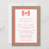 Invitation Coral Seahorse Burlap Beach Wedding Collection (Devant)