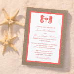 Invitation Coral Seahorse Burlap Beach Wedding Collection<br><div class="desc">La collection de mariage de plage de corail sur burlap est parfaite pour tout couple qui planifie un mariage romantique au bord de la mer. L'arrière - plan rustique effet burlap donne à ces invitations une atmosphère boho-chic, tandis que le corail tropical a un schéma chaud frais et cool qui...</div>