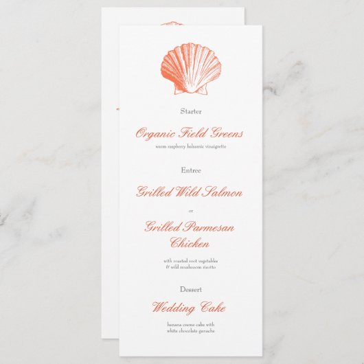 Invitation Coral Seashell Mariage Réception Dîner Menu (Devant / Derrière)