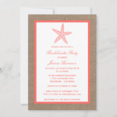 Invitation Coral Starfish Beach Burlap Bachelorette Party (Devant)