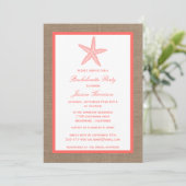 Invitation Coral Starfish Beach Burlap Bachelorette Party (Debout devant)