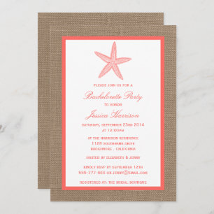 Invitation Coral Starfish Beach Burlap Bachelorette Party