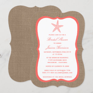 Invitation Coral Starfish Beach Burlap Fête des mariées