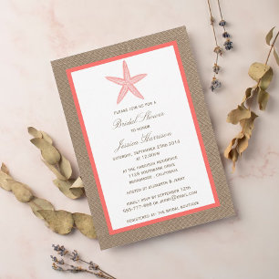 Invitation Coral Starfish Beach Burlap Fête des mariées