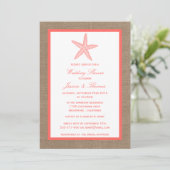 Invitation Coral Starfish Sur Burlap Beach Mariage Douche (Debout devant)