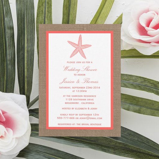 Invitation Coral Starfish Sur Burlap Beach Mariage Douche