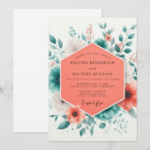Invitation Coral Teal Spring Bloom Wedding (Devant / Derrière)