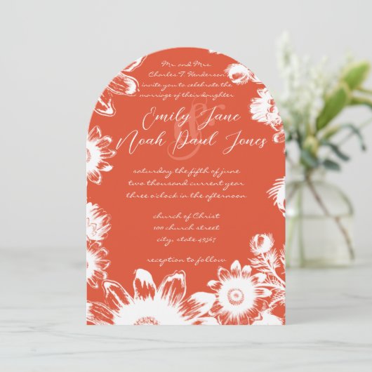 Invitation Coral Terracotta Floral Mariage (Debout devant)