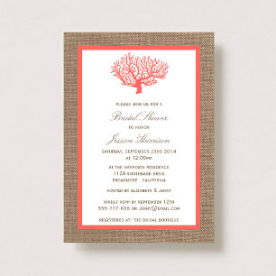 Invitation Coral Tropical Plage Burlap Fête des mariées