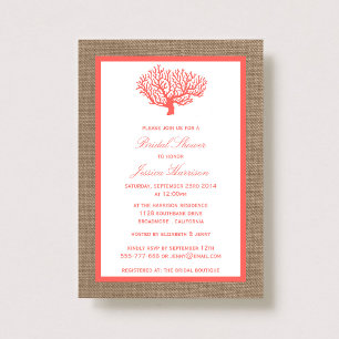Invitation Coral Tropical Plage Burlap Fête des mariées
