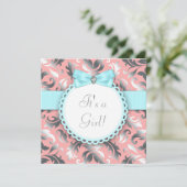 Invitation Coral Turquoise bleu et gris Baby shower (Debout devant)