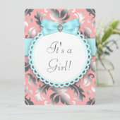 Invitation Coral Turquoise Bleu et Gris Bébé Fille Douche (Debout devant)