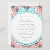 Invitation Coral Turquoise Bleu et Gris Bébé Fille Douche (Dos)