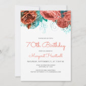 Invitation Coral Turquoise Bleu Floral 70e fête d'anniversair (Devant)