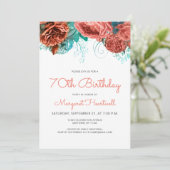 Invitation Coral Turquoise Bleu Floral 70e fête d'anniversair (Debout devant)