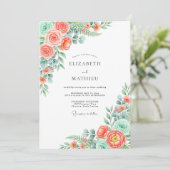 Invitation Coral Verdant Blossom Wedding (Debout devant)