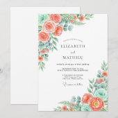Invitation Coral Verdant Blossom Wedding (Devant / Derrière)