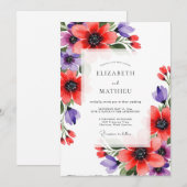 Invitation Coral Violet Artistic Bloom Wedding (Devant / Derrière)