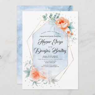 Invitation Coral Vivant Dusty Blue Floral