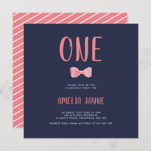 Invitation Coral Watercolor Bow Premier anniversaire fête