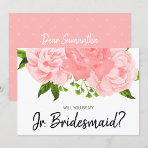 Invitation Coral Watercolor Floral Be My Jr Bridesmaid Card