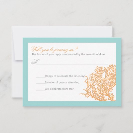 Invitation Coral Wedding Response | Tropical Wedding RSVP Inv (Devant)